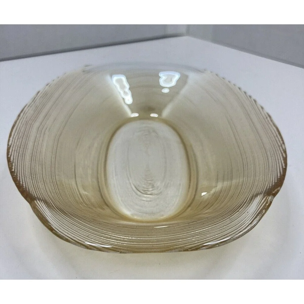 Amber/Gold Ribbon Glass‎ Delicate Bowl Soap Dish Jewelry Dish Home Decor 5 in